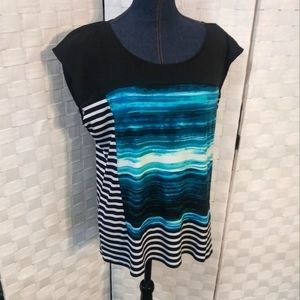 - NWT Calvin Klein black/turquoise/blue short sleeve size XL blouse w/fun …